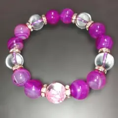 ✨金属アレルギー対応✨天然石ブレスレット☆ 龍彫水晶＆水晶5A＆桜アゲート030