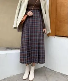 チェックロングスカート秋冬