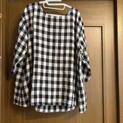 quatre feauilles 五分袖 ブロックチェックリネン シャツ