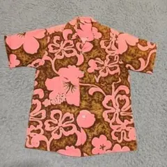 希少！ROYAL HAWAIIAN アロハシャツオレンジ 三角タグ 古銭ボタンМ