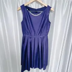 レッセパッセ ネイビーノースリーブドレス パールネックレス付き