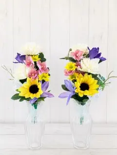 お供え花　仏花　仏壇、墓用　アーティシャルフラワー造花　スタンド花 2個セットのサムネイル