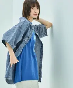 ケミカルウォッシュシャツ　ライトブルー　LAKOLE