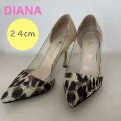 DIANA ダイアナレオパード柄 クリアアッパー　パンプス24cm