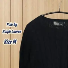 90s〜00s ラルフローレン ケーブルコットンニット 紺 M