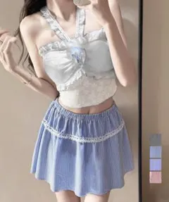 花柄レースフリル水着三点セット体型カバー