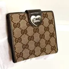 美品】 GUCCI グッチ 長財布 GG キャンバス ダークブラウン ハート