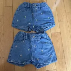 LWチョコレート刺繍 デニムショートパンツ 100 90 兄弟おそろい