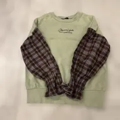 Jenni Love グリーン チェック袖 トレーナー