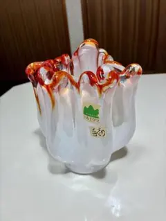 昭和レトロ ハルナグラス 手づくり 花瓶 フラワーベース 赤白 マーブル