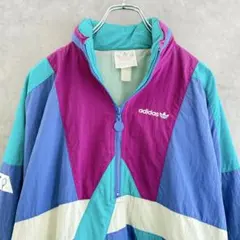 80s Old adidas アディダス ナイロンジャケット マルチカラーM相当