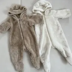 フリース フード付きロンパース カバーオール2点セット