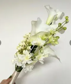 ホワイト 造花 アーティフィシアルフラワー　ウェディングブーケ 他3点セット