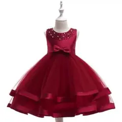 130cm子供ドレスキッズドレス発表会フォーマル結婚式二次会七五三誕生日レッド