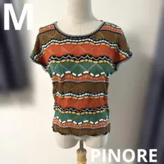 よ*も様 PINORE ピノーレ 半袖 サマーニット Mサイズ 総柄 レトロ古着のサムネイル