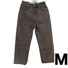 新品 レディース グレーデニムパンツ M ハイウエスト ストレート 股上深め