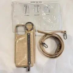 ajew iPhone17Pro クロコ風ベージュ　ショルダー　ポケット付き ajew iPhone17Pro クロコ風ベージュ ショルダー ポケット付き | Mercari