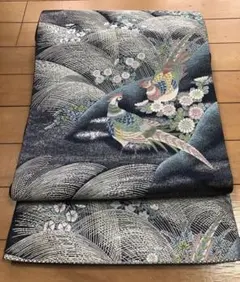 仕立て品 全通柄 孔雀羽ジャガード生地 袋帯／ブラック 仕立て品 全通柄 孔雀羽ジャガード生地 袋帯／ブラック 楽天市場