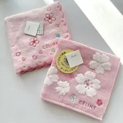 【 新品 未使用 】CELINE タオル ハンカチ 2枚 セット 桜 ③のサムネイル