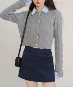 【SHEIN】グレー ケーブル編み ニットカーディガン