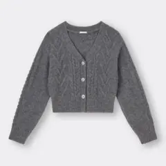 GU ビジューボタンケーブルカーディガン グレー
