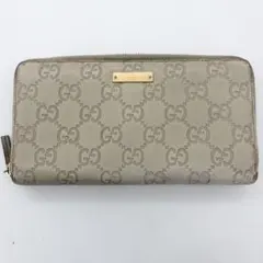 T329 グッチ　GUCCI GG 長財布　シマレザー　ラウンドファスナー