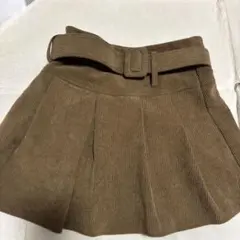 ブラウン コーデュロイ プリーツスカート ベルト付き