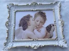 新品　イタリア製　エンジェルファーストキッ　壁掛け額　アートフレーム　白