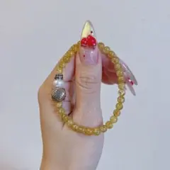 天然石 水晶 イエロービーズとパールのブレスレット