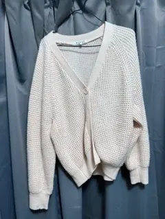 【GLOBAL WORK】アイボリー ワッフル編み ニットカーディガン