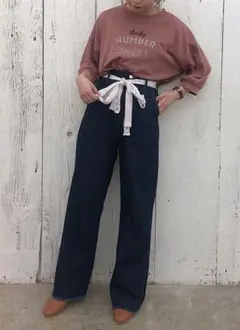 ナイスクラップ  身長別スリット入りデニムパンツ ネイビー