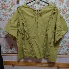 サマンサモスモスフリル付き半袖トップス オリーブグリーン