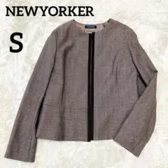 極美品✨ニューヨーカー　ノーカラーペプラムジャケット　シルクカシミヤ混　ツイード