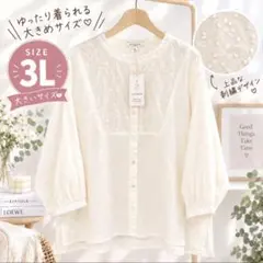 レディース 長袖ブラウス isolaine 刺繍長袖ブラウス ホワイト 3L