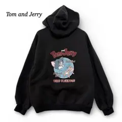 トムとジェリー パーカー 【L】 レディース 裏起毛 刺繍 ロゴ プリント 黒
