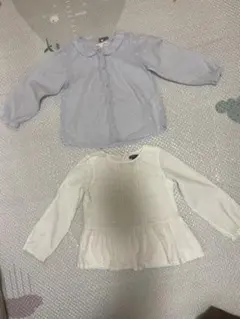 水色ドット柄と白フリルトップスセット