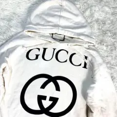 グッチ　GUCCI パーカー　ホワイト　白　デカロゴ　ビッグロゴ　メンズ
