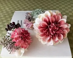 造花 コサージュ 2点セット　Uピン付き　ピンク