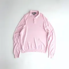 Ralph Lauren 90s 長袖コットンニットポロシャツ ピンク L.