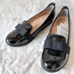 未使用　アシックス 　バレエシューズ　リボン　パンプス　ウェッジソール　ブラック