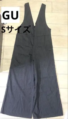 美品　GU ストライプ Vネック オーバーオールSサイズ グレー