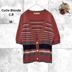 キューティーブロンド　Ｖネック半袖ニットボーダーカーディガン　羽織り　おしゃれ