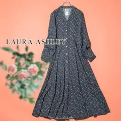 ローラアシュレイ 長袖 ロングワンピース 前開き 花柄 イギリス製