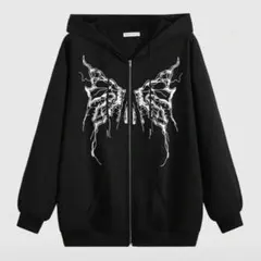 黒 薄手 パーカー 地雷系 グランジ サブカル Y2K 春夏 オーバーサイズ