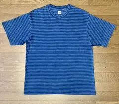 EDWIN・インディゴボーダー半袖Tシャツ 洗い加工 青 M メンズ トップス