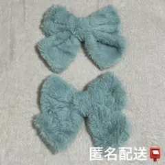 【匿名配送】SHEIN ヘアクリップ ピン リボン ミント グリーン ふわふわのサムネイル