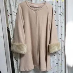 Honeysalon ノーカラーコート ファー付き