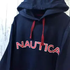 NAUTICA ノーティカ ビッグロゴ 袖刺繍ロゴ パーカー ネイビー M 古着のサムネイル