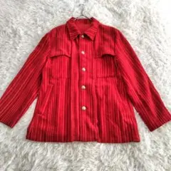 【ドモン】ストライプジャケット シャツカラー ベルベット 内ポケット 袖裏地
