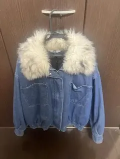 デニムブルー ファー襟 ジャケット